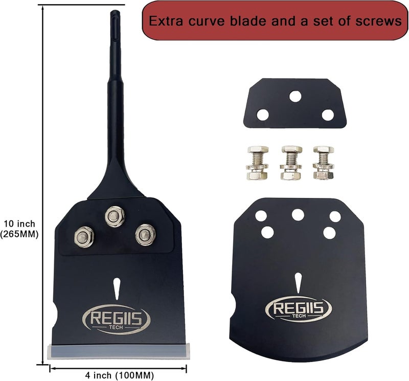 Regiis Tech SDS Plus Floor Scraper 4 in. x 10 in. Wide Tile Flooring Adhesives Remover Black Painted,Thinset Removal Tool Chisel Bit with Spare Blades for Rotary Hammer Drill - Image 2